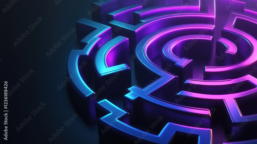 Poster vibrant neon maze design with intricate patterns and depth