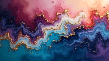 Obraz premium Abstract fluid art swirling colors marbled effect turquoise and purple waves liquid textures