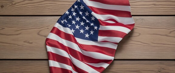 Obraz premium Patriotic American Flag on Rustic Wooden Surface