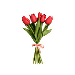 Fototapeta premium Red tulips arranged in a bouquet with a simple ribbon creating an elegant floral display