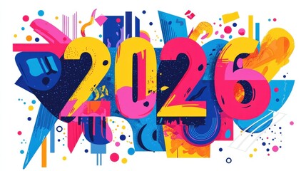 Fototapeta premium Colorful Flat Design Vector Illustration for 2026 with Energetic Geometric Elements and Playful Shapes