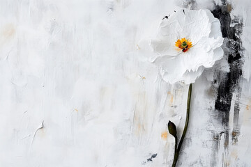 Brush strokes painting illustration with white flower background with copy space
