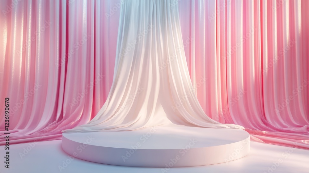 Poster elegant stage setup with draped fabric and soft lighting