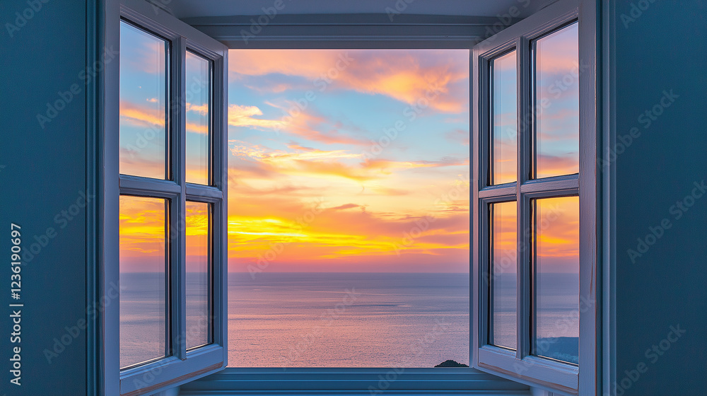 Poster evening sky ,view from open window