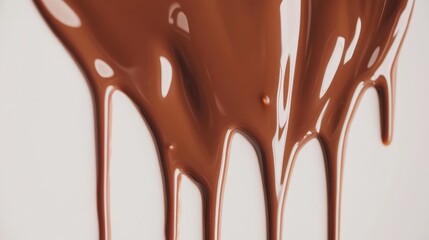 Melted chocolate dripping on a white surface