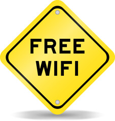 Yellow color transportation sign with word free wifi on white background