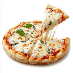 Cheese Pizza Slice Lift, White Background, Food Menu