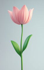3d rendering of flower in pastel with green leaves