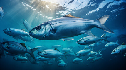 Fototapeta premium School of herring baltic fish. Marine life. Shad optimized from to be used in background design, decoration