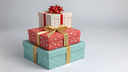 Red Christmas gift boxes with ribbons and bows, perfect for holiday giving