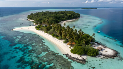 Scenic island view of a Mediterranean beach and coastline