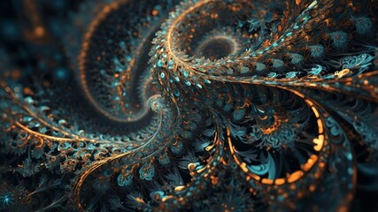 Obraz premium peacock feather closeup illustration intricate fractal pattern and design