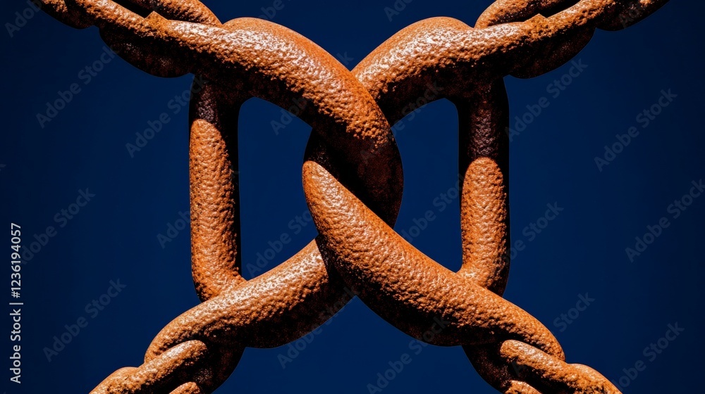 Poster intertwined rusty chains: a detailed close-up shot reveals the intricate texture and rust-covered su