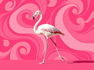 Fototapeta premium Flamingo Walking on Vibrant Pink Pattern Background
