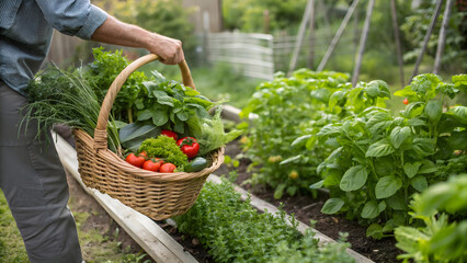 A gardener harvests fresh, organic tomatoes in a greenhouse