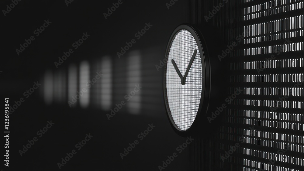 Poster modern clock on a textured wall, showcasing time in a minimalist setting