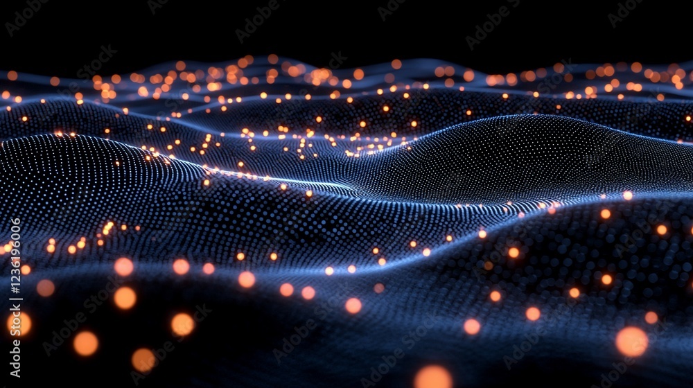 Poster Abstract glowing particle wave background.