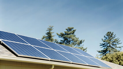 Solar power plant with solar panels on a roof harnessing clean energy