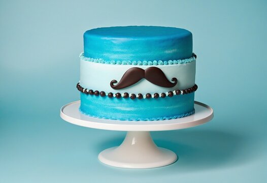Whimsical Blue Mustache Cake for Father's Day Celebrations - Powered by Adobe