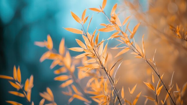 Bamboo leaves rustling gently in the wind, creating a peaceful natural atmosphere.