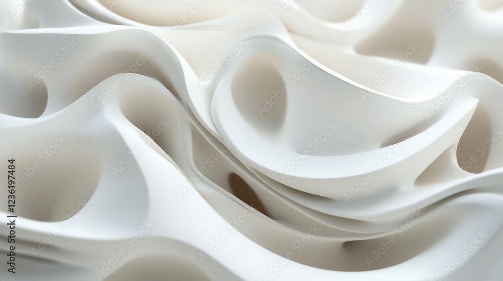 Poster abstract white fluid smooth shapes background, 3d rendering soft curves and gradients texture
