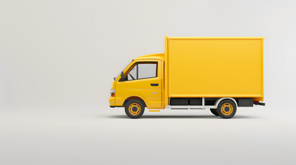 Bright yellow delivery truck parked against a neutral backdrop during daylight hours