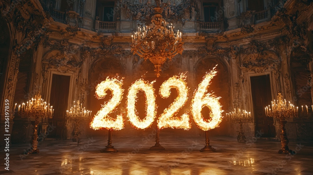 Aufkleber a stunning 3d display of flickering candles creating a fiery 2026 theme in an elegant historic setti