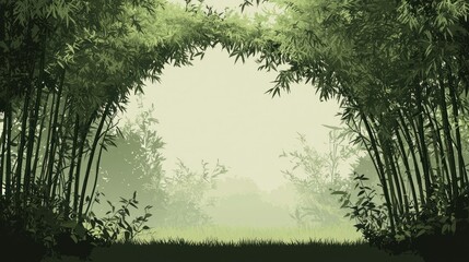 Obraz premium A tranquil bamboo forest with tall bamboo stalks creating a natural archway.