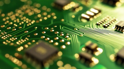 Obraz premium A close-up of a glowing circuit board with advanced technology.