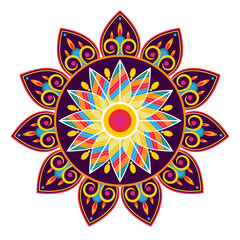 A colorful flower with a yellow center and purple petals