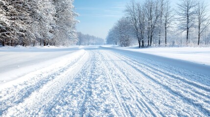 Obraz premium Snowy road through winter forest