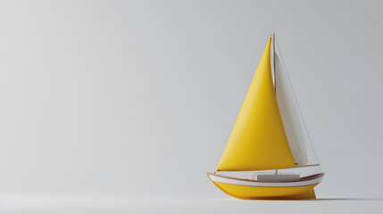 Bright yellow sailboat model on a smooth surface with soft lighting creating a tranquil atmosphere