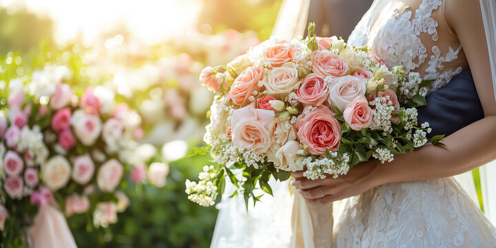 bride holding bouquet - Powered by Adobe