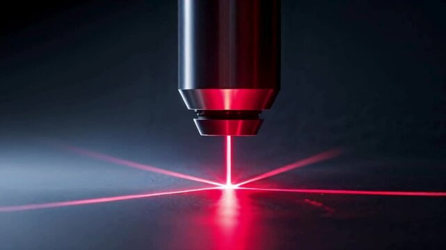 the tip of a red laser beam that cuts through the dark shadows