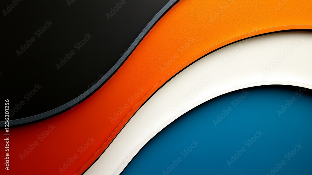 Poster Abstract Waves of Color: A captivating abstract image featuring dynamic waves of black, orange, white, and teal, creating a sense of movement and energy.