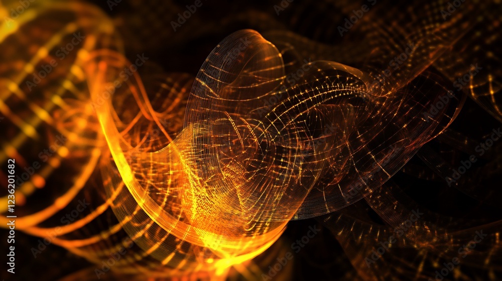 Poster abstract golden flowing light trails on a dark background for a digital backdrop