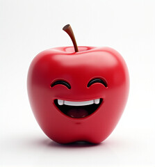 Obraz premium Joyful 3D Apple Character, Happy and Cheerful Fruit with Expression on White Background 