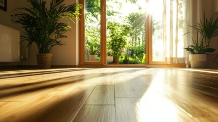 Fototapeta premium A spacious room with bamboo flooring, creating a warm and natural ambiance.