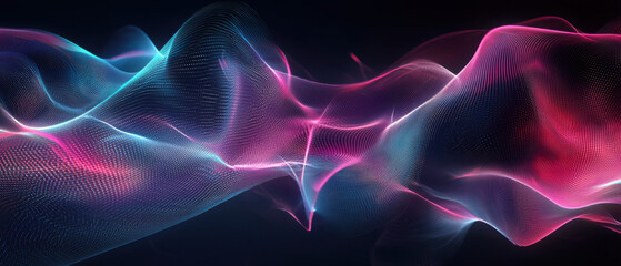 Obraz premium Mesh-like neon energy waves in soft pink and blue hues