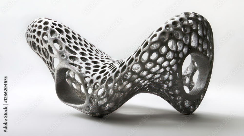 Poster Abstract 3D-printed metal sculpture with intricate lattice structure.