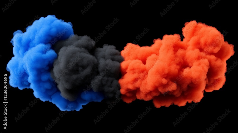 Poster abstract ink cloud: a vibrant explosion of blue, black and orange ink clouds creating a dynamic and 