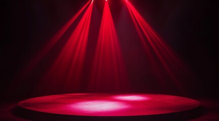 Red stage lights illuminate empty circular platform