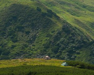 camp on the background of mountains