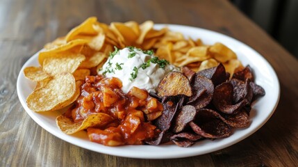 Flavorful Variety of Potato Chips on a White Plate