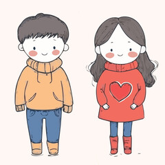 Illustrations of cute couple love in Valentine's festival 