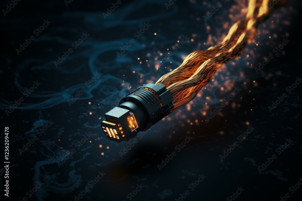 Poster futuristic network cable transferring data with glowing wires, symbolizing fast and reliable connect