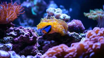 Fototapeta premium Underwater Tropical Corals Reef with colorful sea fish. Marine life sea world. Tropical colourful underwater seascape. 