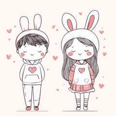 Illustrations of cute couple love in Valentine's festival 