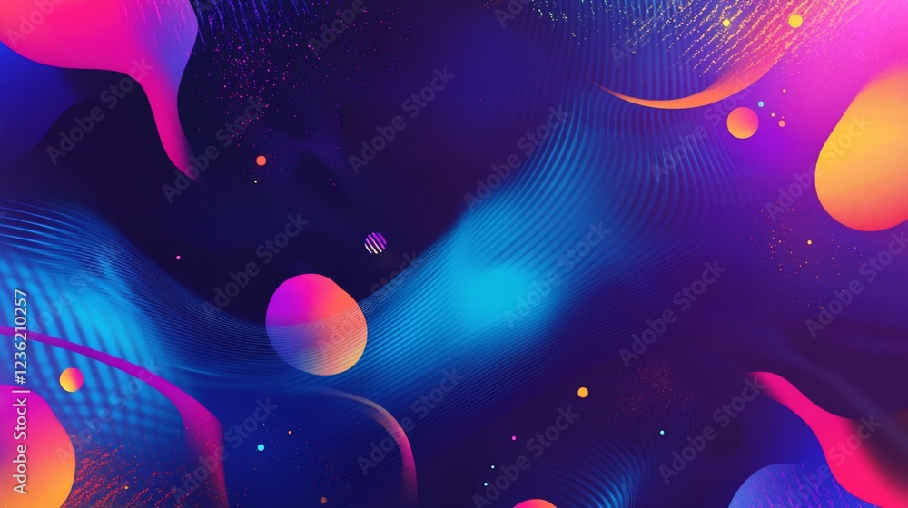 Poster abstract background with fluid shapes and particle effects in vibrant colors