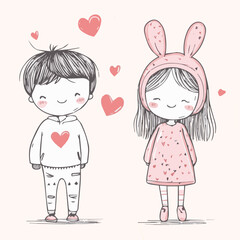 Illustrations of cute couple love in Valentine's festival 